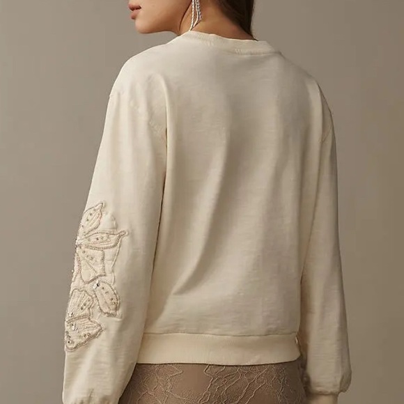 Anthropologie Cream Embellished Top - Picture 2 of 12
